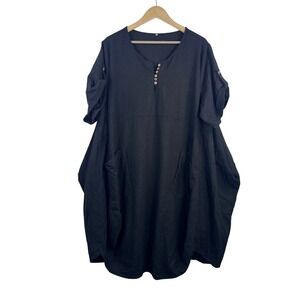 Minibee Linen Blend artsy Dress sz XL Black Lagenlook beach boho black